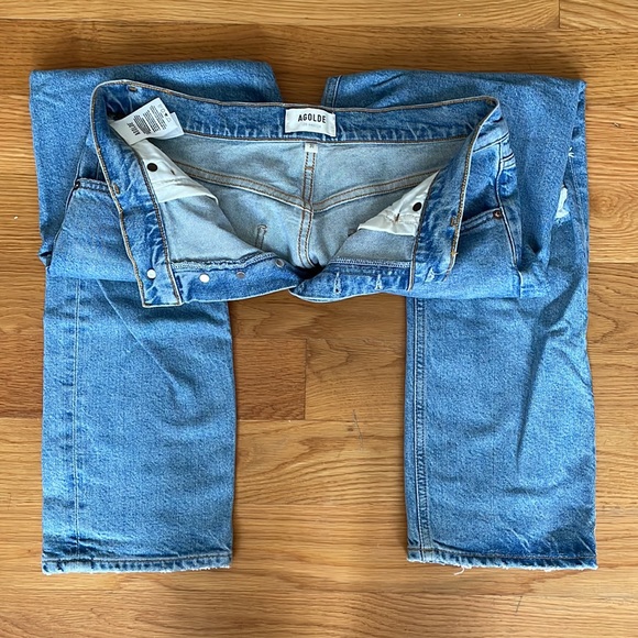 AGOLDE Riley Ripped Super High Waist Crop Straight Leg Jeans in Whiplash - Picture 4 of 13